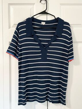 KULE Navy Striped Knit Polo Top Size M